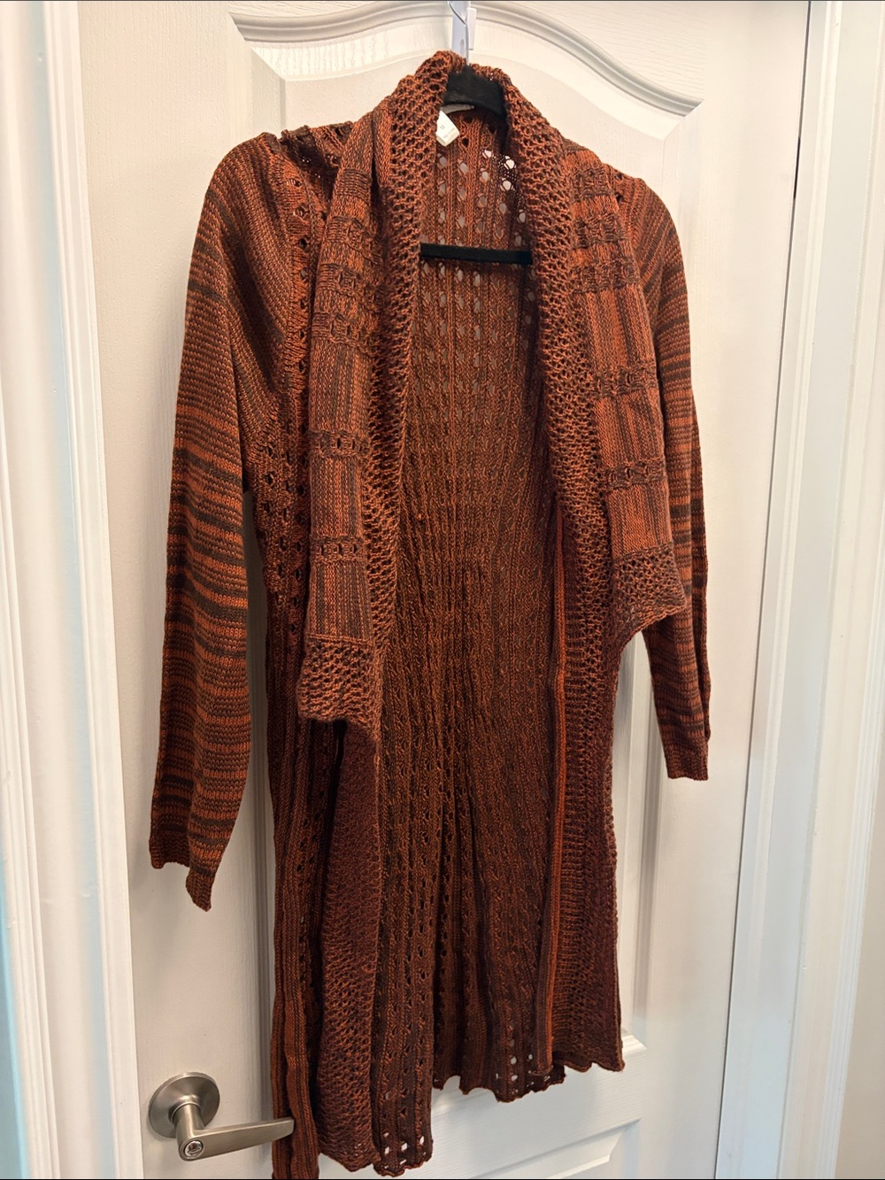 Long Open-Front Knit Cardigan Sweater - Rust